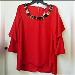 Women Blouse Size S 3/4 Sleeve Red Spense Party